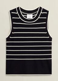 Navy Belmont Striped Knitted Vest Top, Black Cream, hi-res