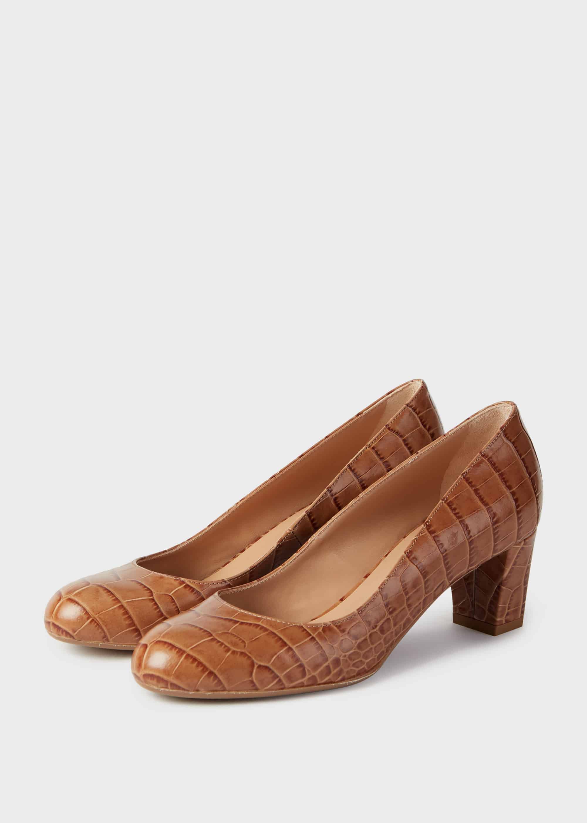 Amber Crocodile Print Block Heel Court Shoes