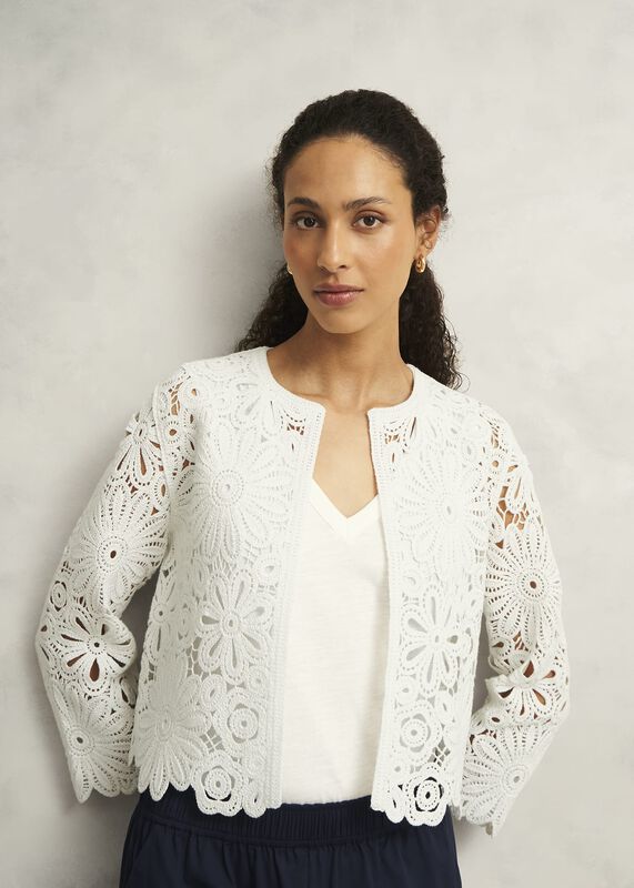 Ivory Syon Floral Cotton Crochet Knitted Jacket