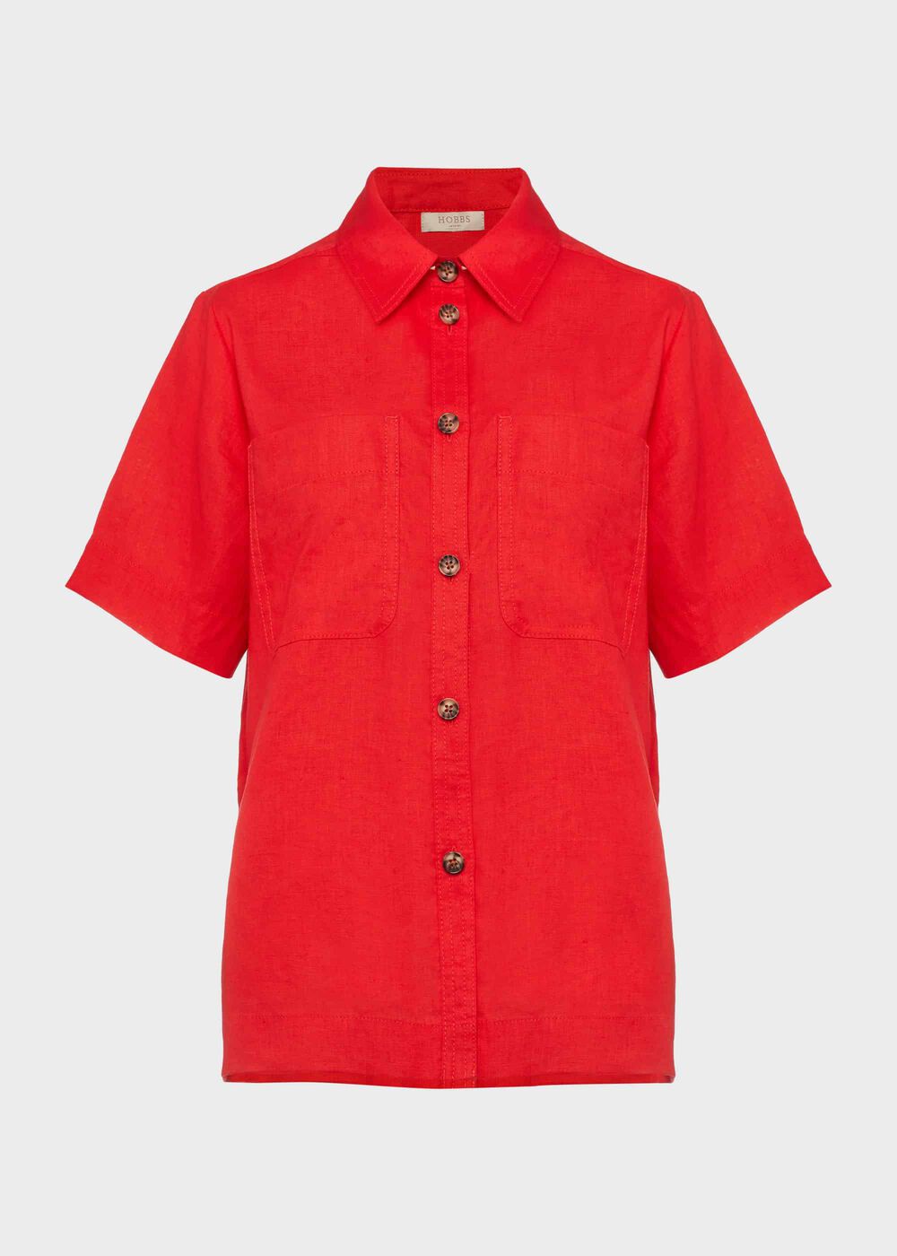Georgiana Linen Shirt, Coral Red, hi-res