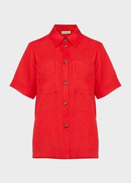 Georgiana Linen Shirt, Coral Red, hi-res
