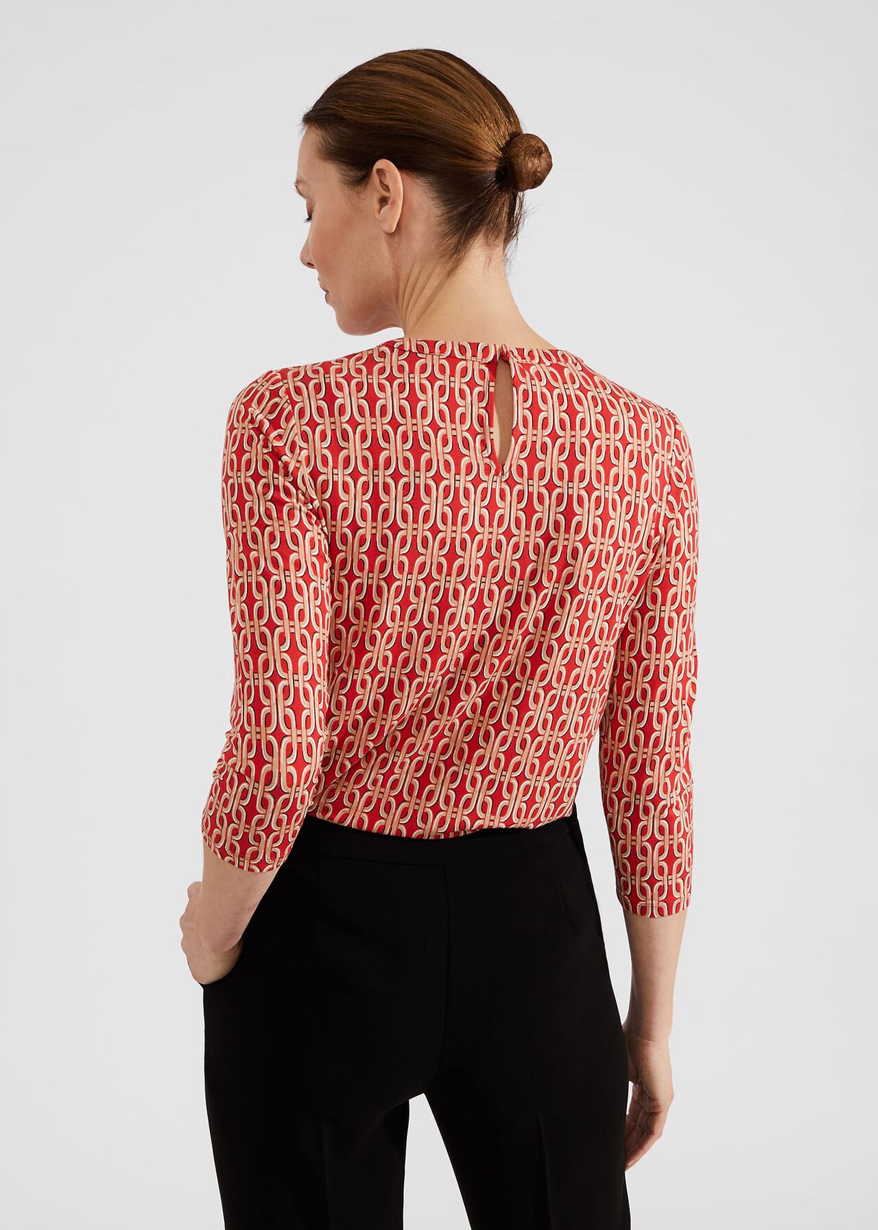 Julia Printed Top, Red, hi-res