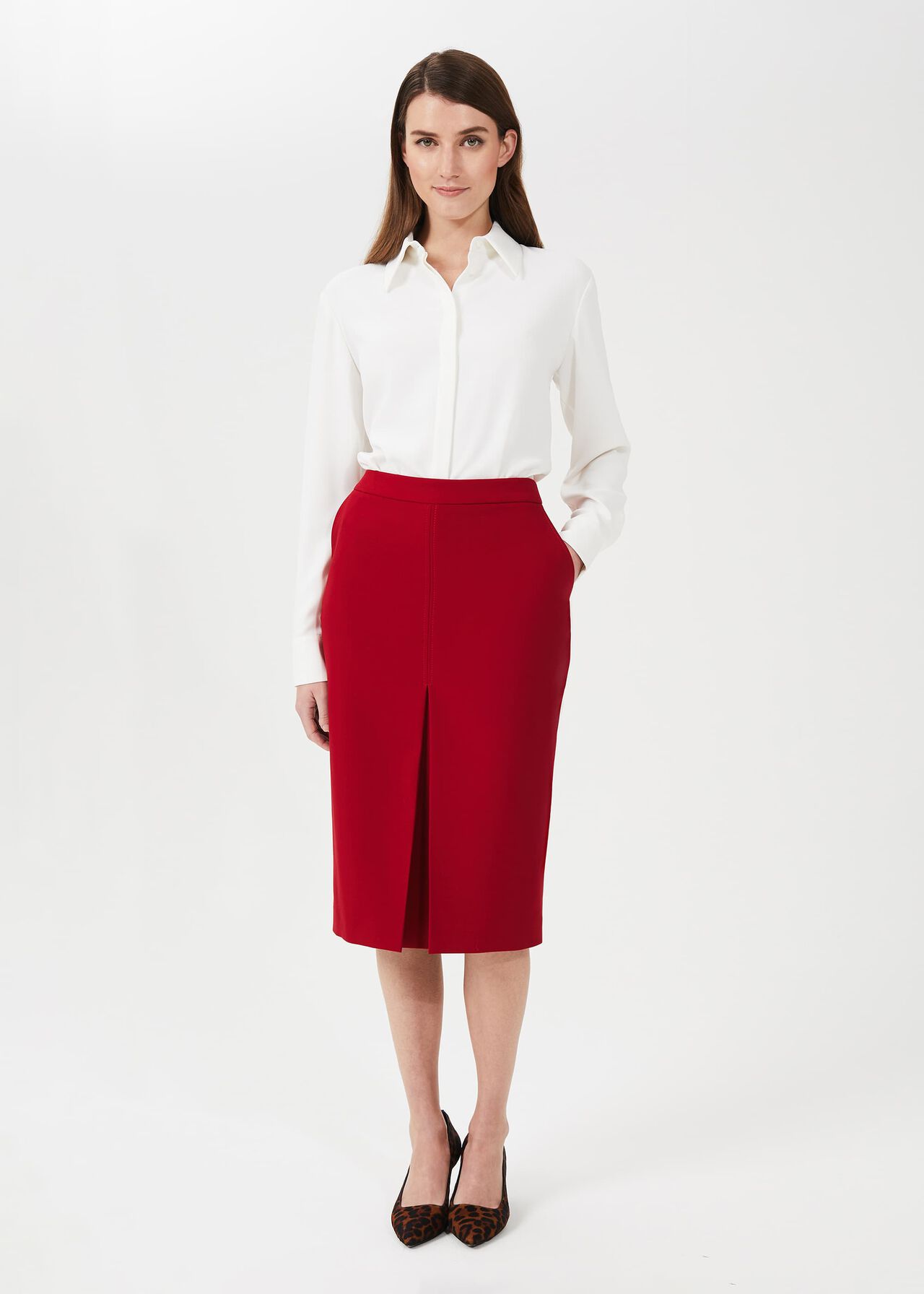 Lucille Pencil Skirt With Stretch, Red, hi-res