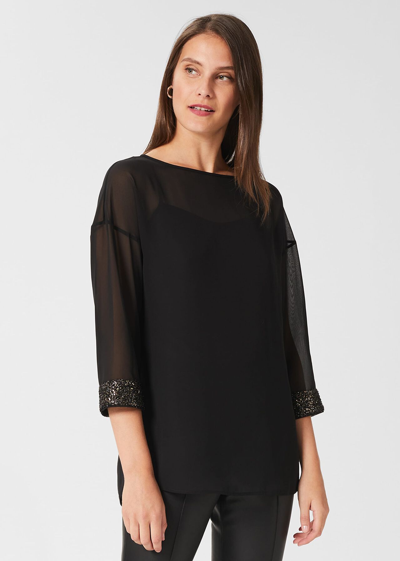 Alexandra Sequin Detail Top, Black, hi-res