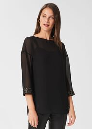 Alexandra Sequin Detail Top, Black, hi-res