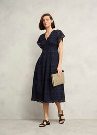 Morrab Cotton Broderie Dress, Midnight Navy, hi-res