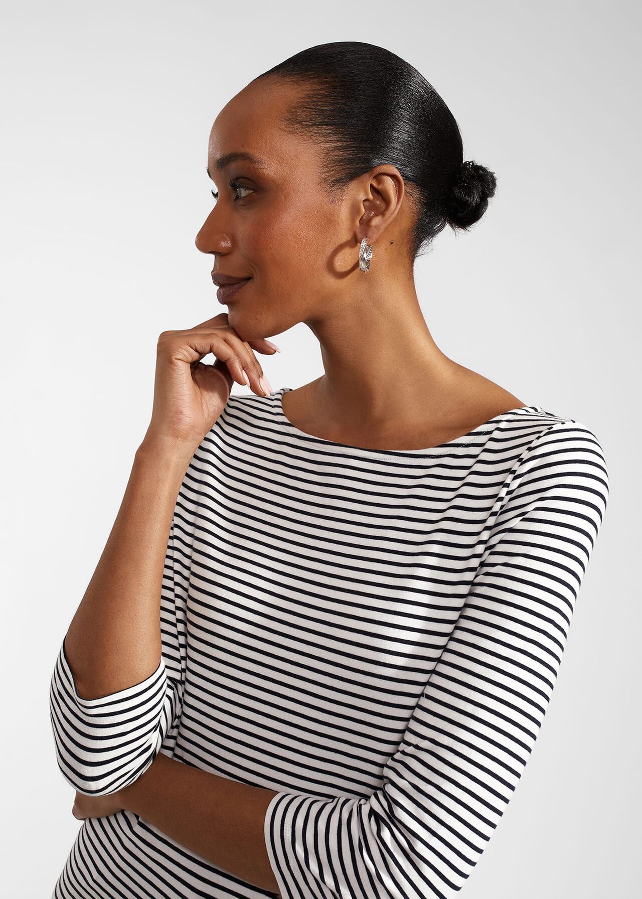 Mallory Cotton Blend Striped Top, Ivory Navy, hi-res