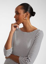 Mallory Cotton Blend Striped Top, Ivory Navy, hi-res