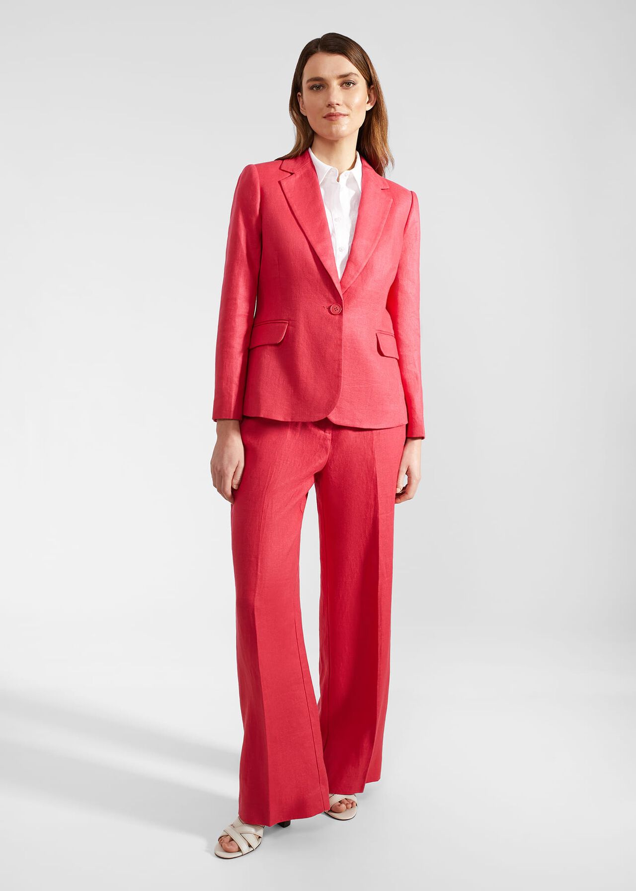 Petite Mirabel Wide Linen Trousers, Raspberry Pink, hi-res