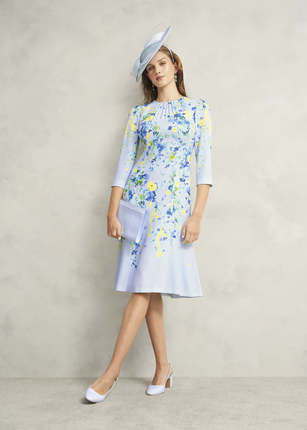 Honour Floral Midi Dress, Pale Blue Multi, hi-res