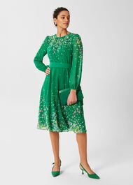 Maria Floral Fit And Flare Dress, Green Multi, hi-res