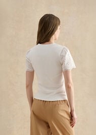 Daphne Cotton Broderie Ribbed Top, White, hi-res