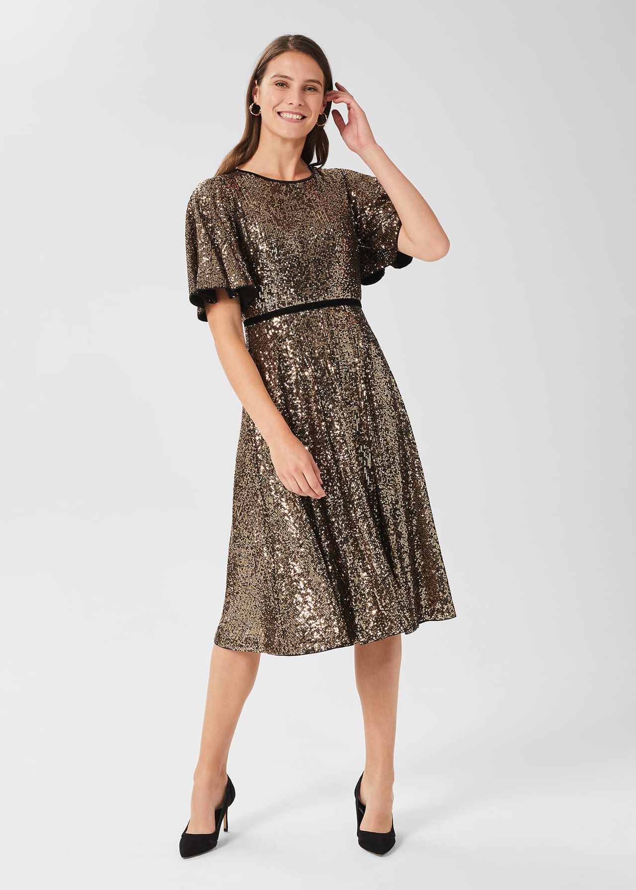 Betsey Sequin Dress, Metallic, hi-res