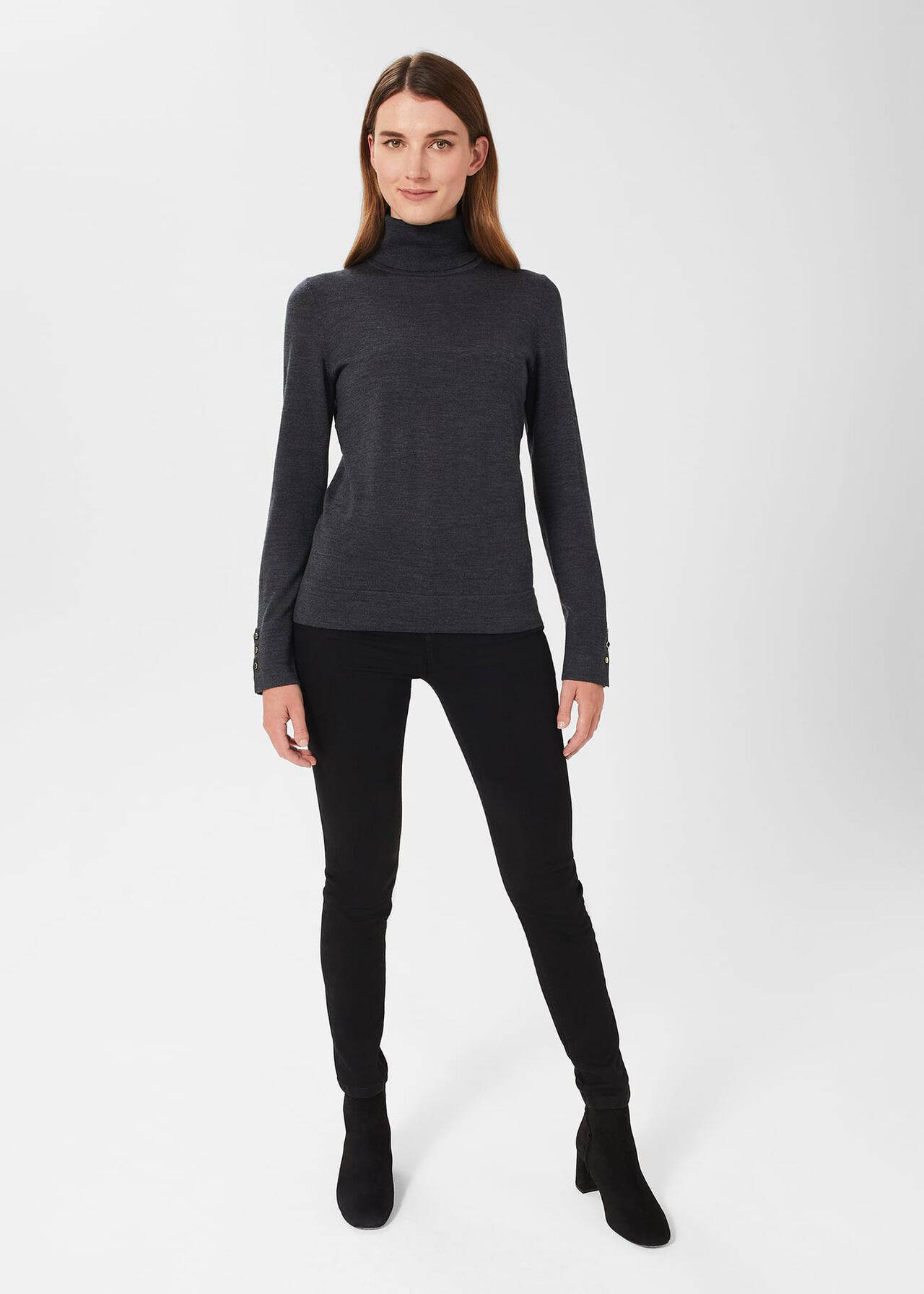 Lara Merino Wool Roll Neck Jumper, Charcoal, hi-res