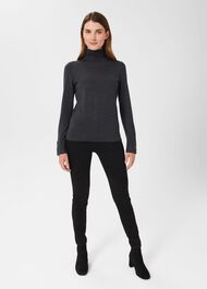 Lara Merino Wool Roll Neck Jumper, Charcoal, hi-res