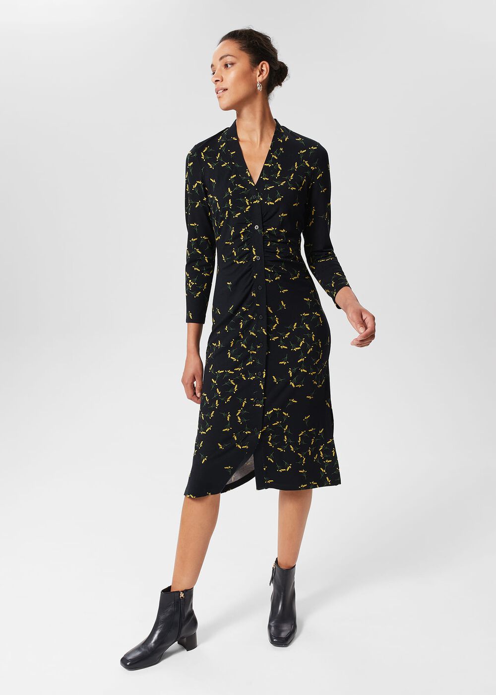 Hatty Jersey Dress, Navy Chartreuse, hi-res