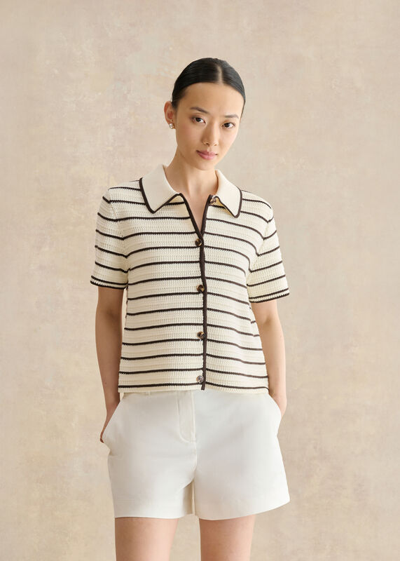 Alderton Cotton Short Sleeve Striped Crochet Shirt
