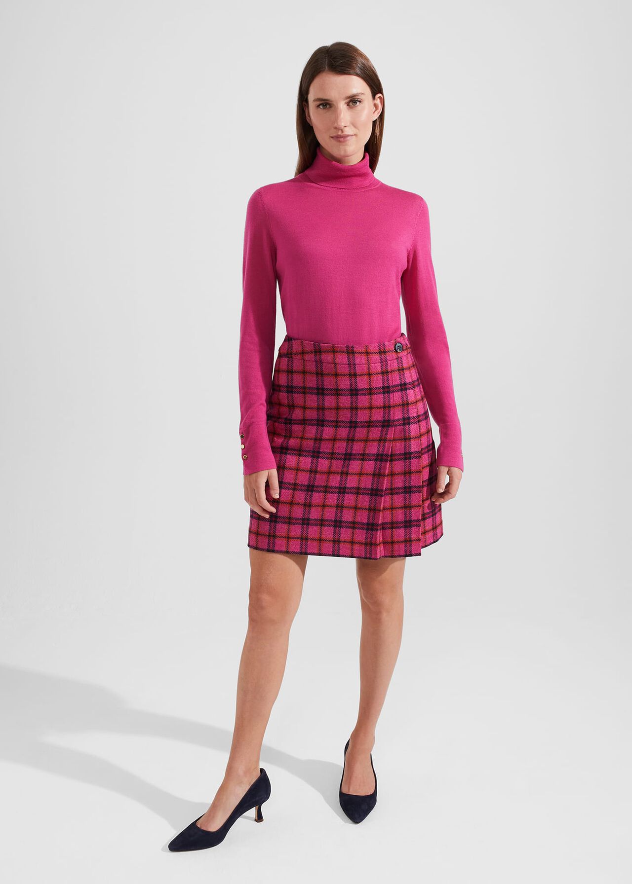 Lara Merino Wool Roll Neck Jumper, Pink, hi-res