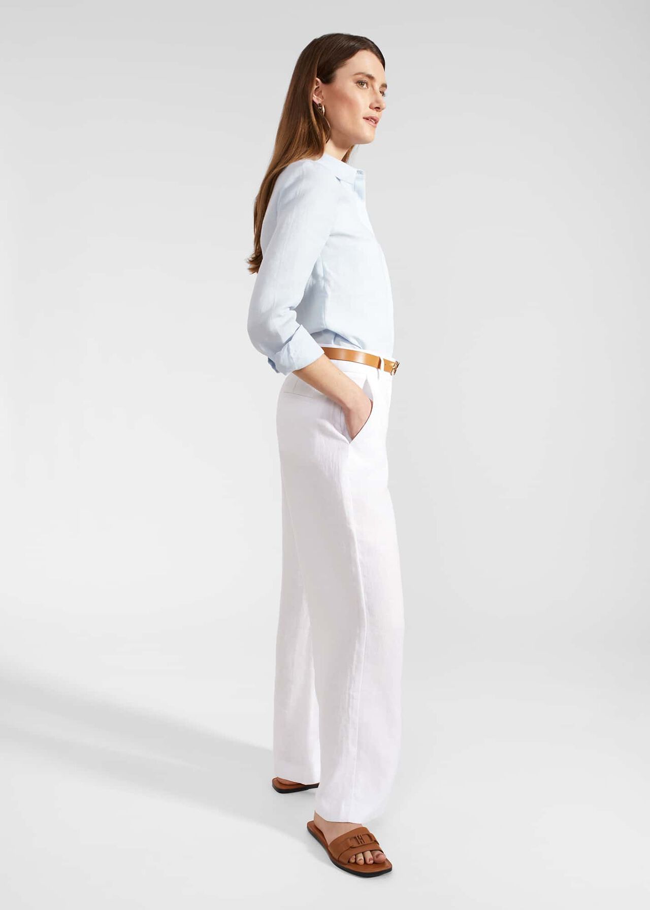 Lynn Linen Trousers, White, hi-res