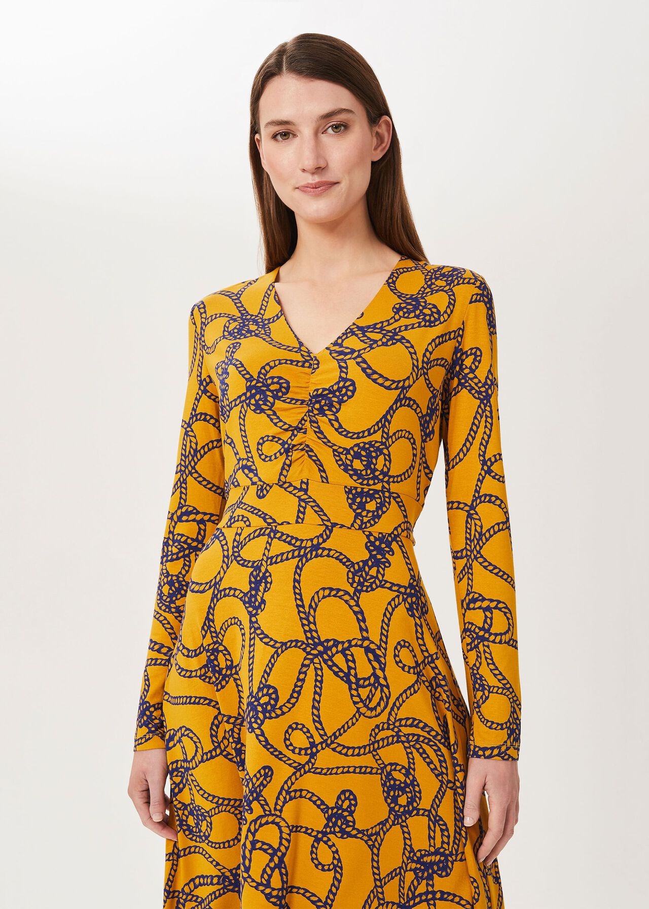 Nia Jersey Dress, Yellow Navy, hi-res