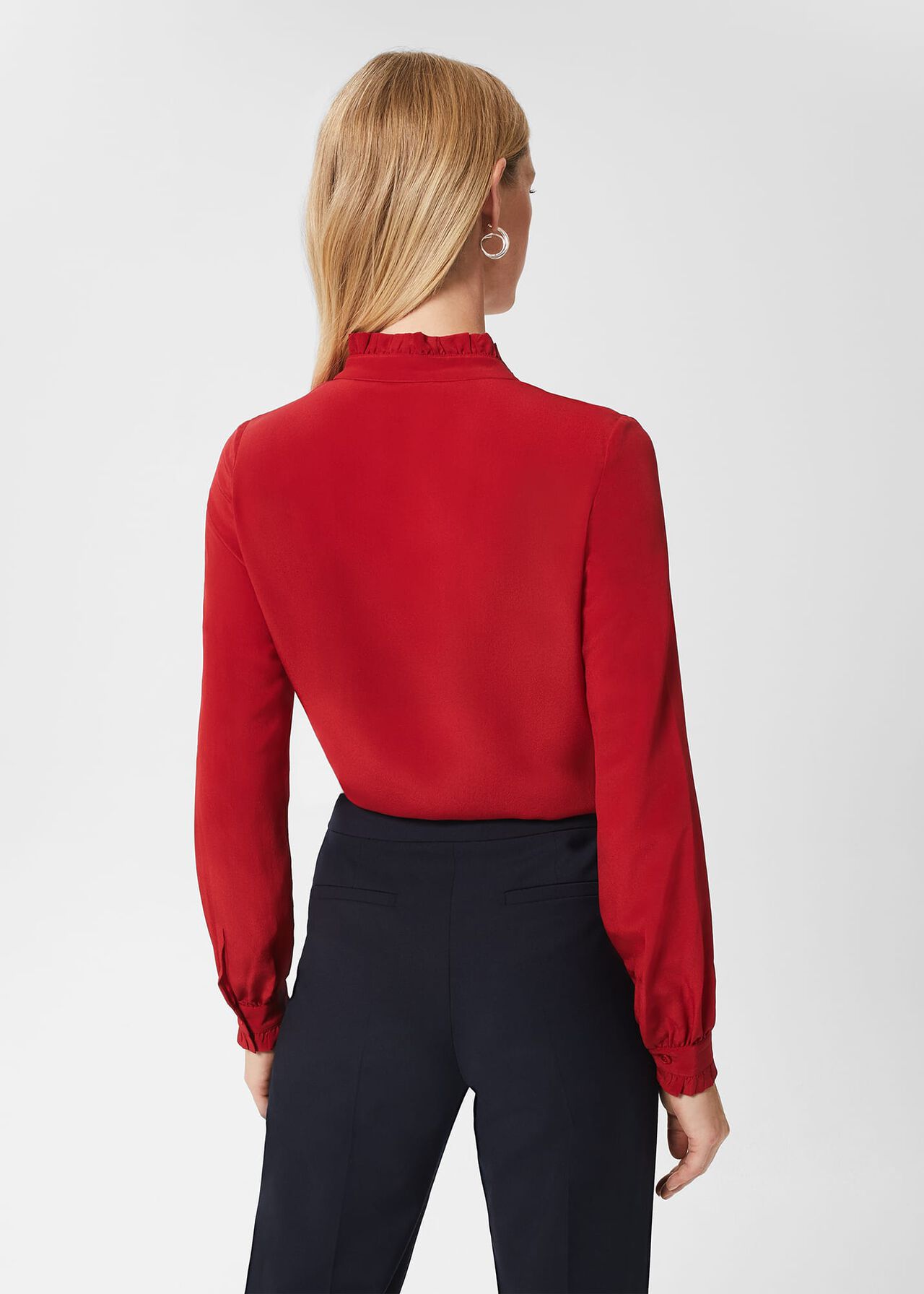 Gracie Silk Frill Blouse, Red, hi-res