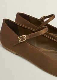 Chrissy Satin Mary Janes, Medlar Brown, hi-res