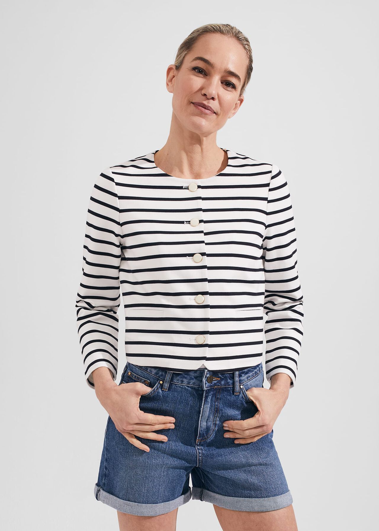 Uma Stripe Jacket, Ivory Navy, hi-res