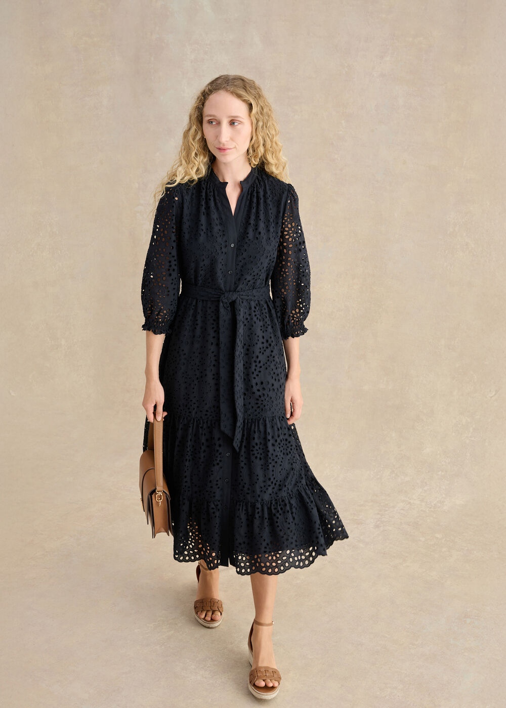 Cianna Cotton Broderie Dress, Navy, hi-res
