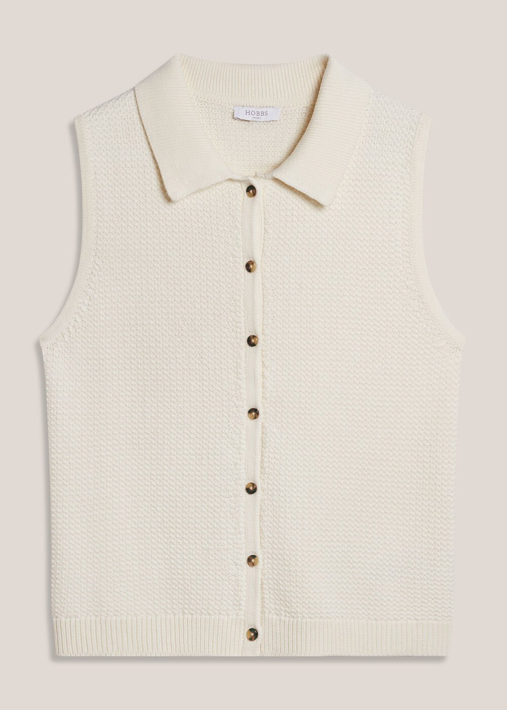 Seaton Cotton Collared Crotchet Tank, Ivory, hi-res