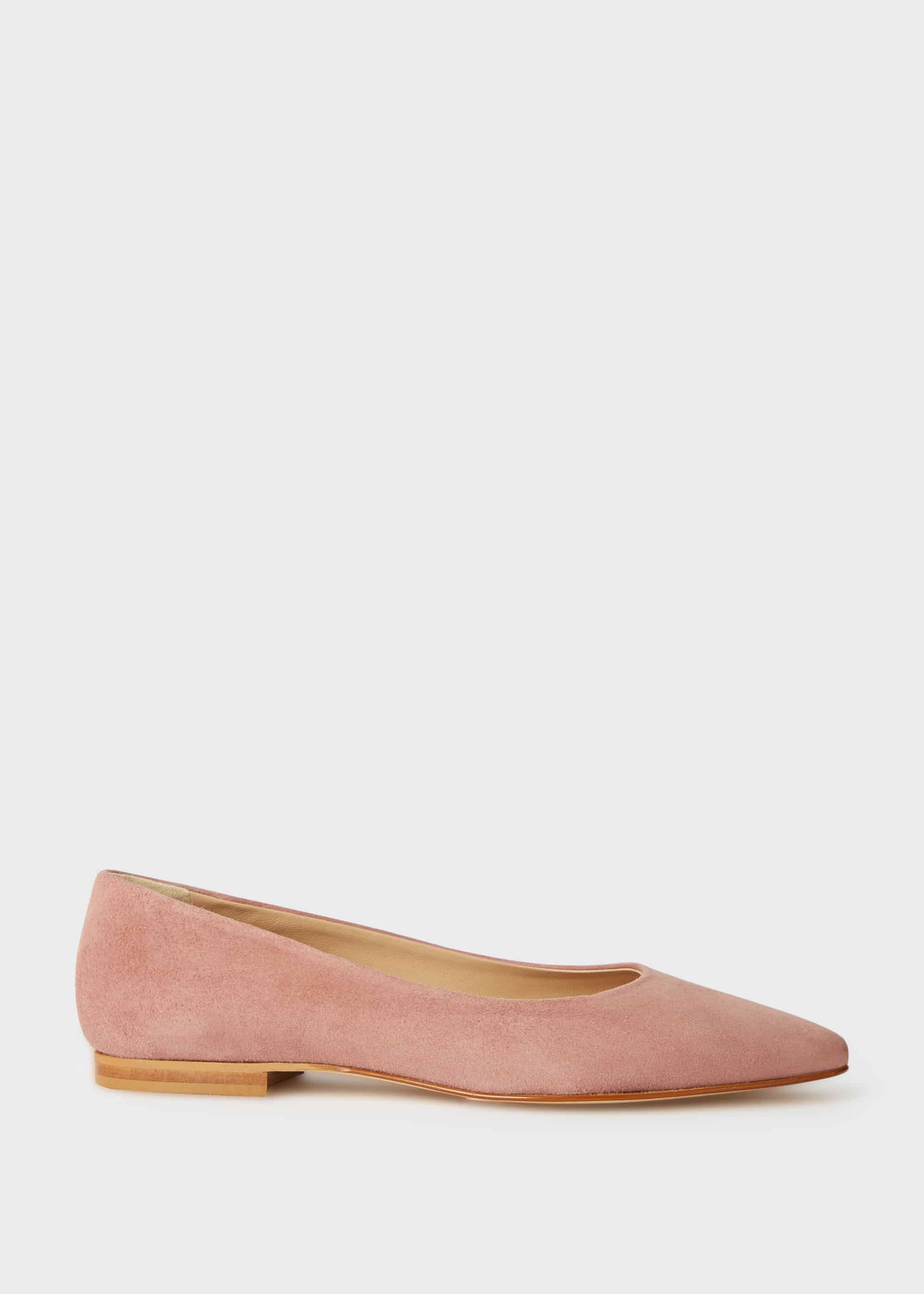 dusky pink suede court shoes