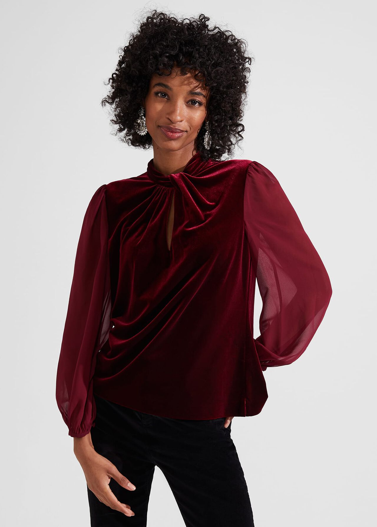 Faye Velvet Top, Deep Red, hi-res