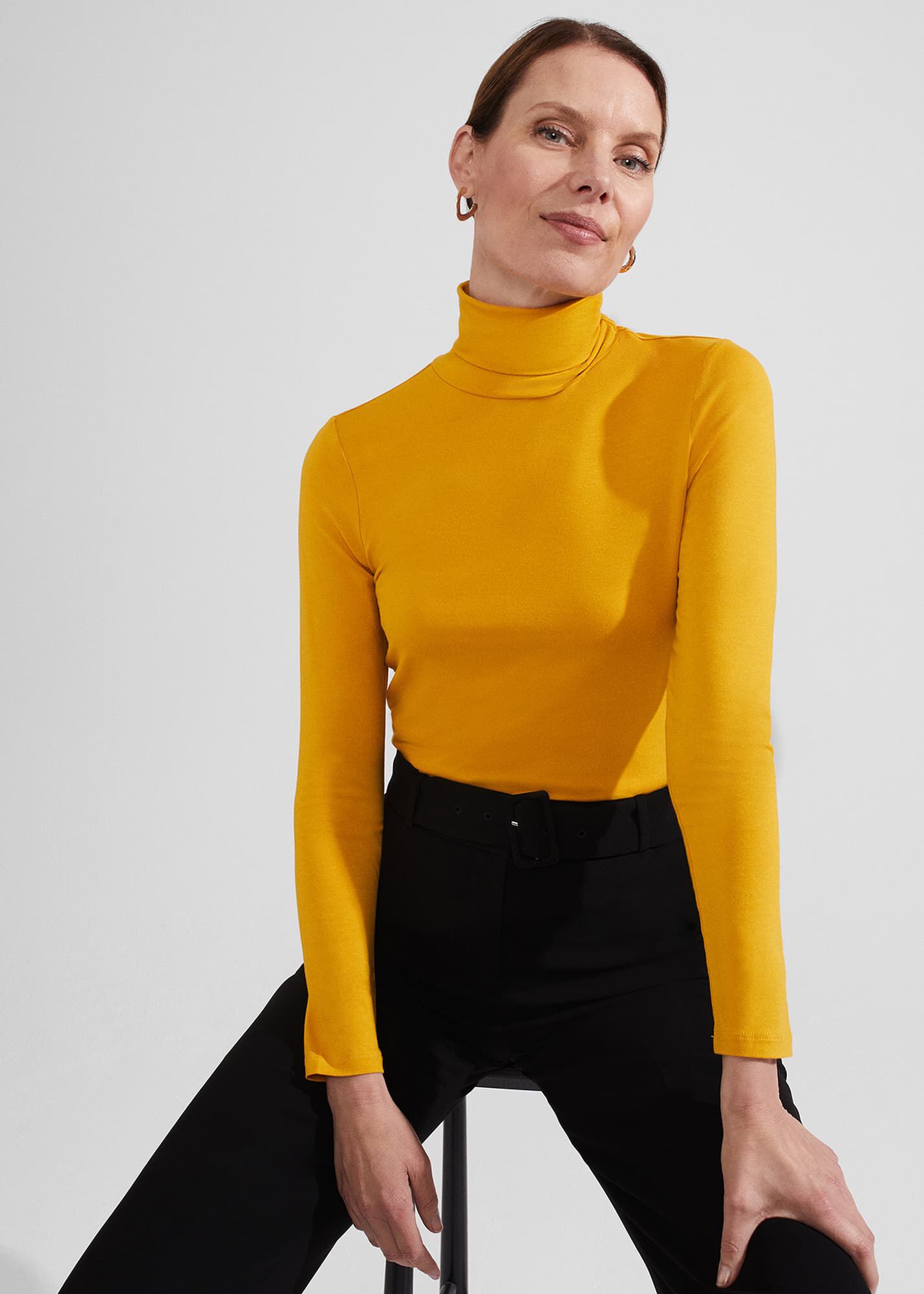 Yellow roll on sale neck top