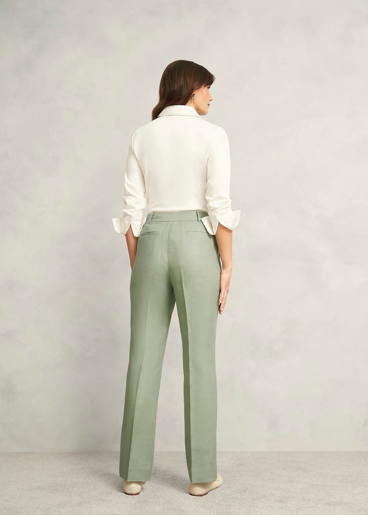 Petite Marietta Linen Straight Pants, Sage Green, hi-res