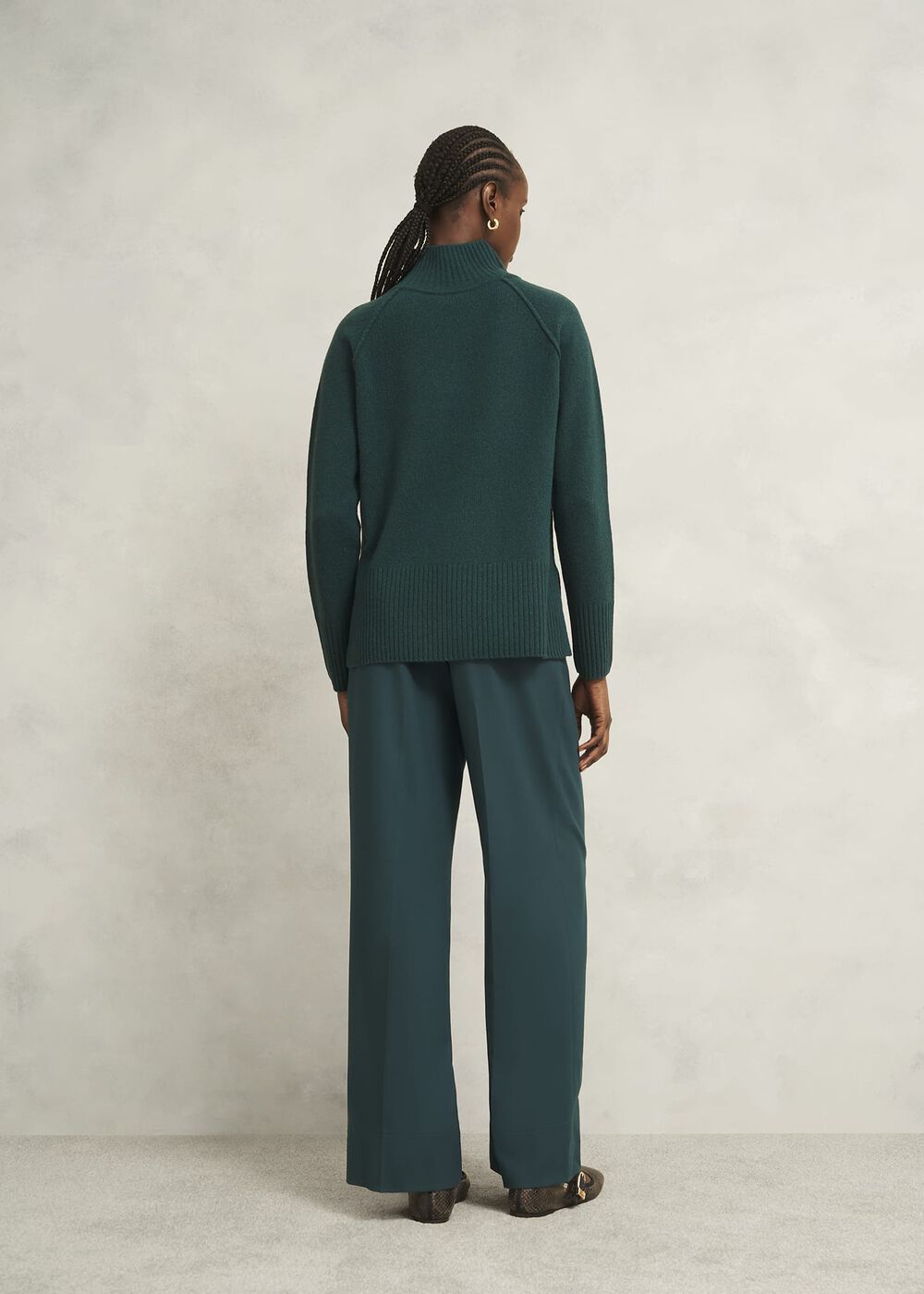 Dark Green Lorraine Wool Blend Turtle Neck Knitted Sweater, Ponderosa Green, hi-res