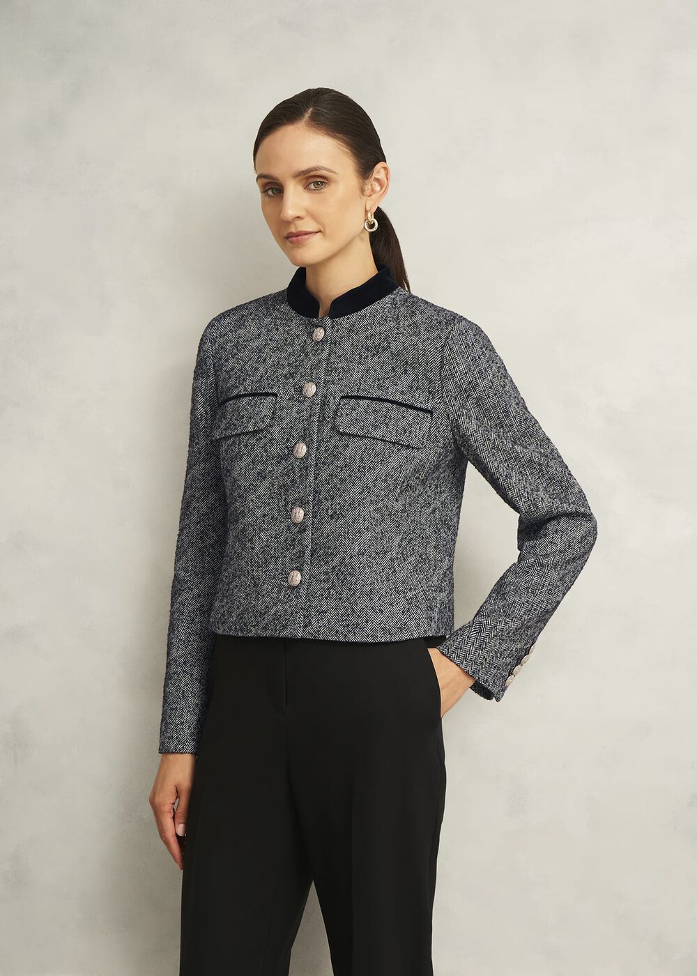 Tammie Wool Blend Jacket, Black Ivory, hi-res