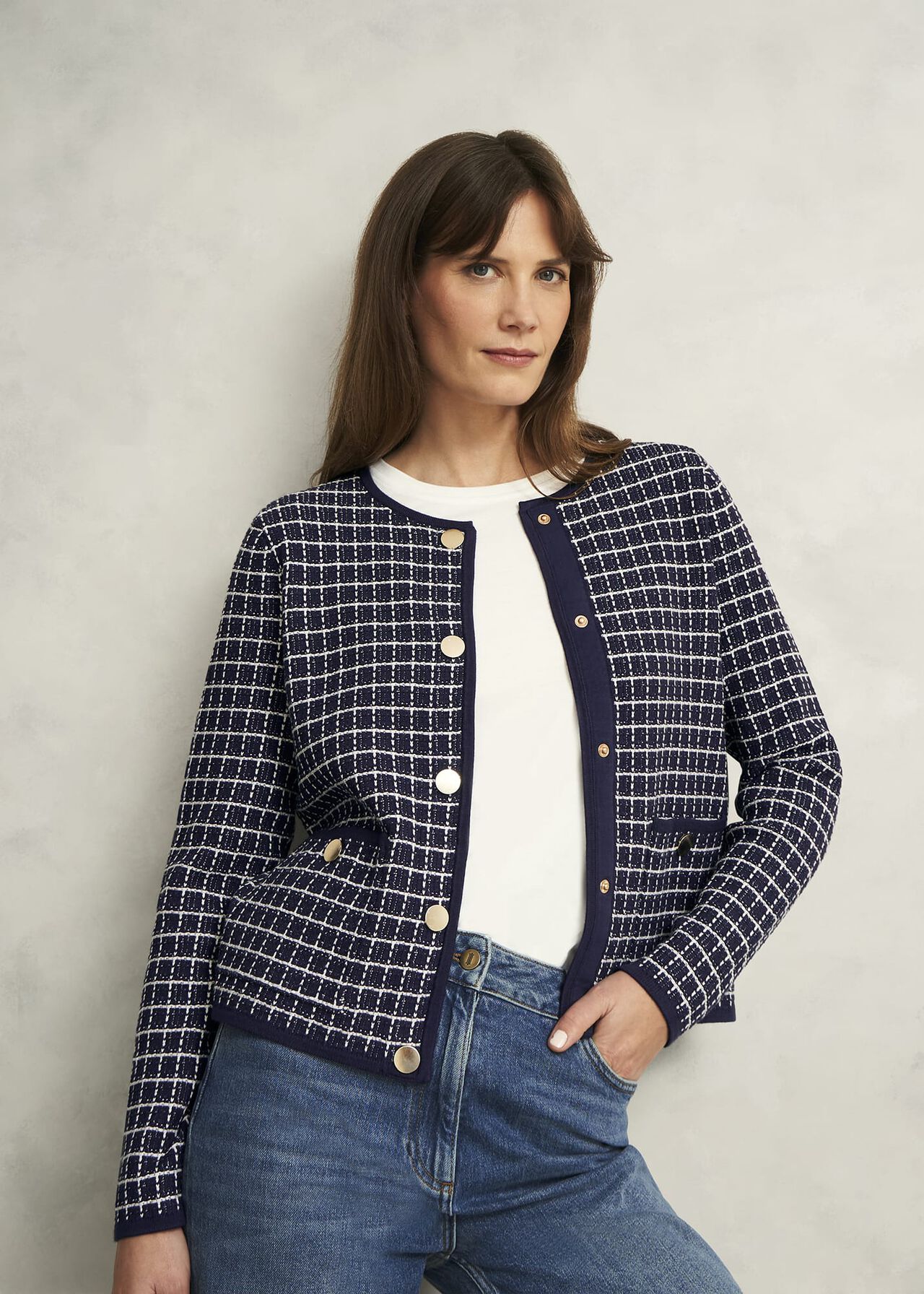 Enya Knitted Jacket, Midnight Ivory, hi-res