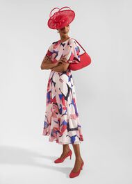 Freya Silk Midi Dress, Navy Pink Multi, hi-res