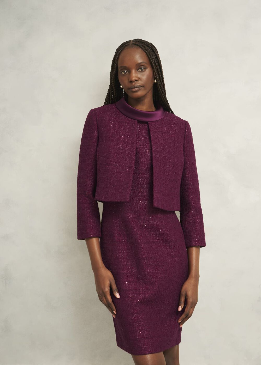 Prisha Sequin Tweed Jacket, Warm Plum, hi-res