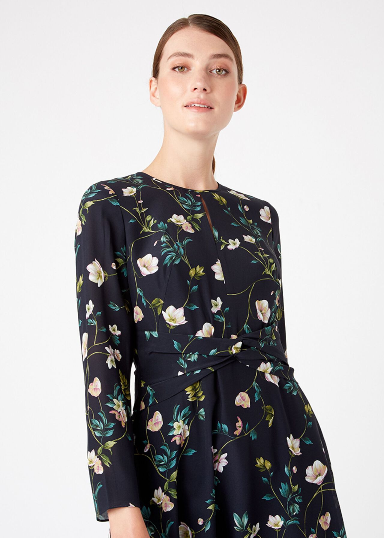 Silk Hellebore Dress, Navy, hi-res
