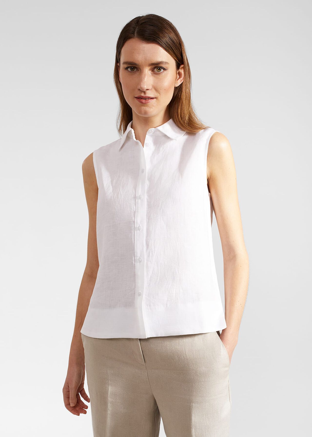 Salem Linen Top, White, hi-res