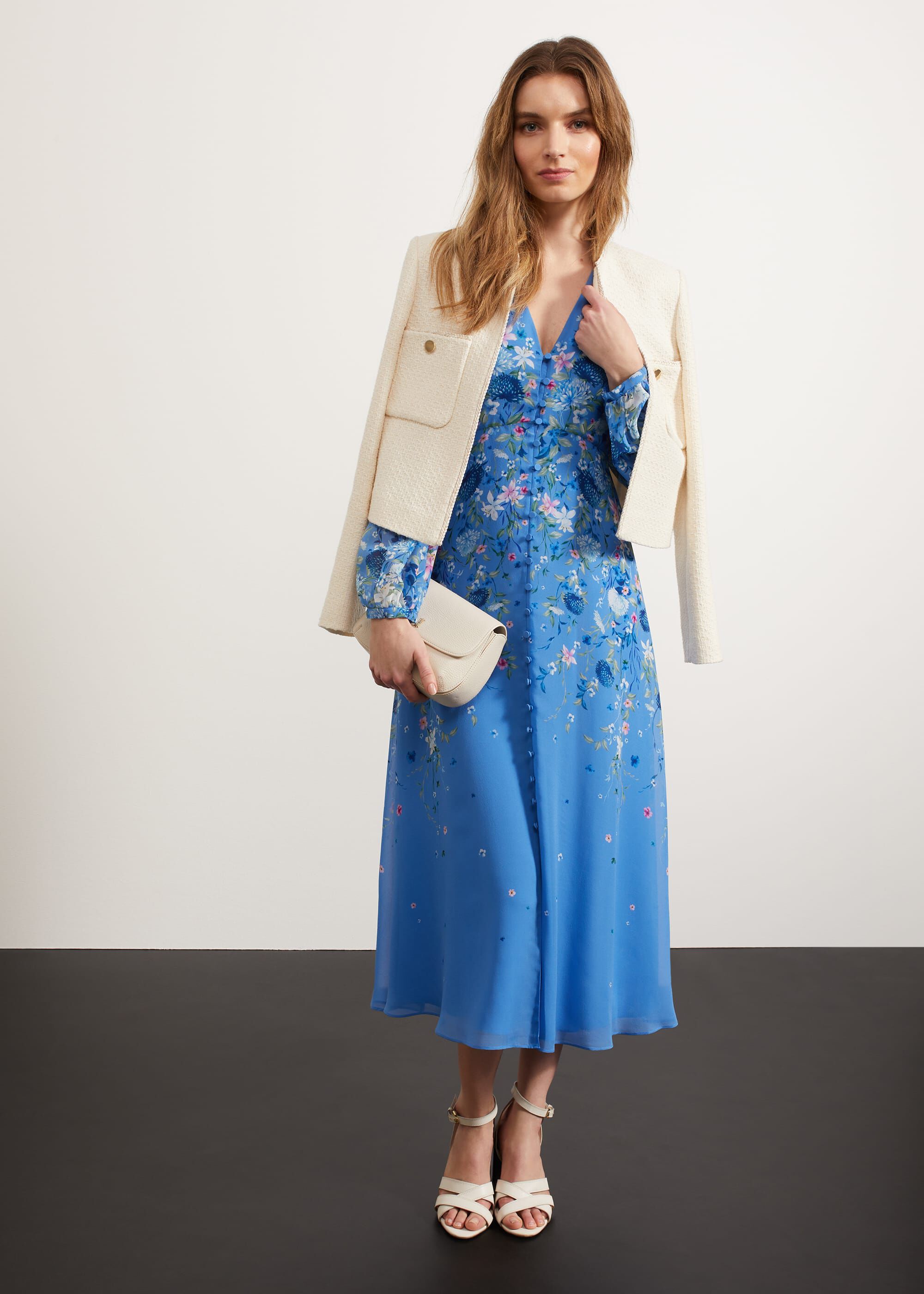 Blue silk floral dress sales