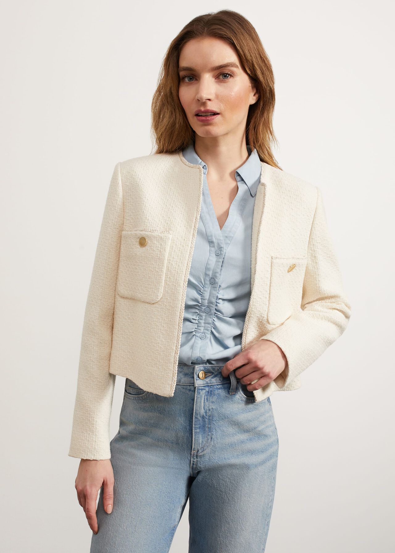 Draycott Cropped Jacket, Ivory, hi-res