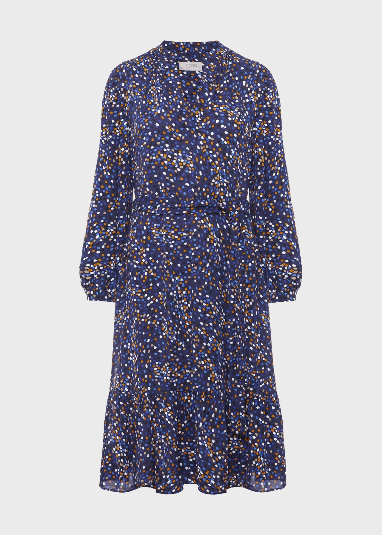 Mallory Belted Fit And Flare Dress, Blue Multi, hi-res