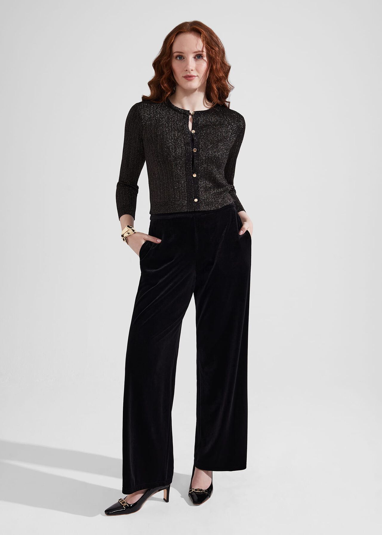 Viviene Velvet Trousers, Black, hi-res