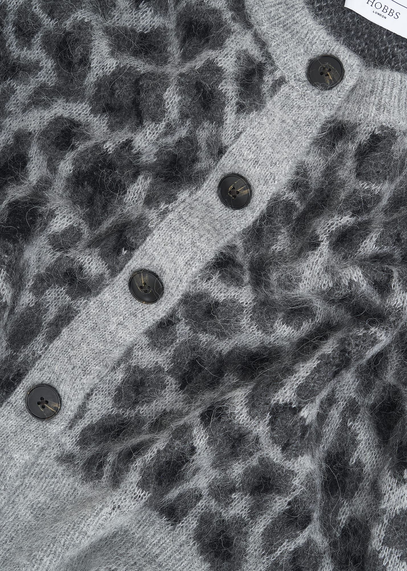Grey Raleigh Leopard Print Crew Neck Knitted Cardigan | Hobbs US |