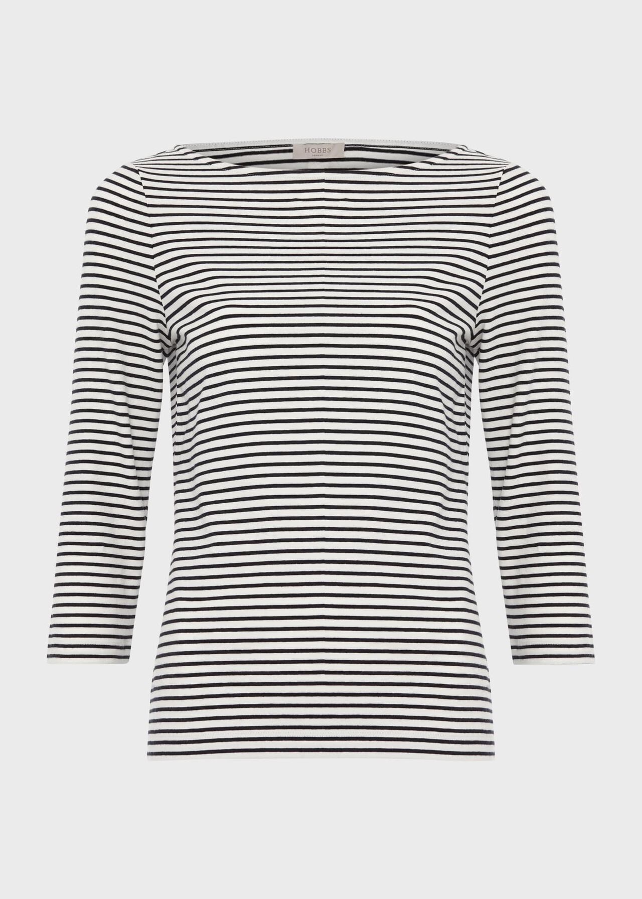 Mallory Cotton Blend Striped Top, Ivory Navy, hi-res
