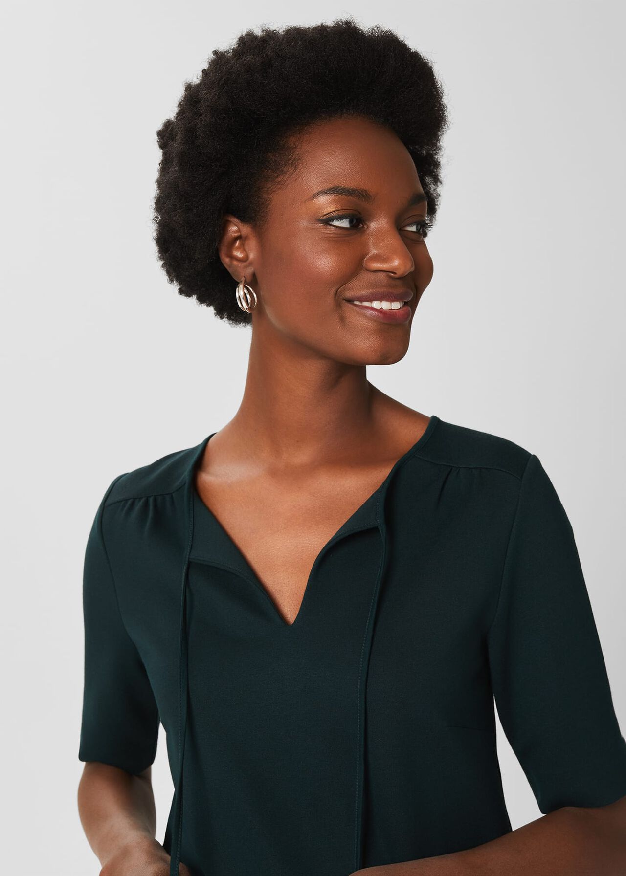 Claudine Tie Neck Top, Dark Pine Green, hi-res