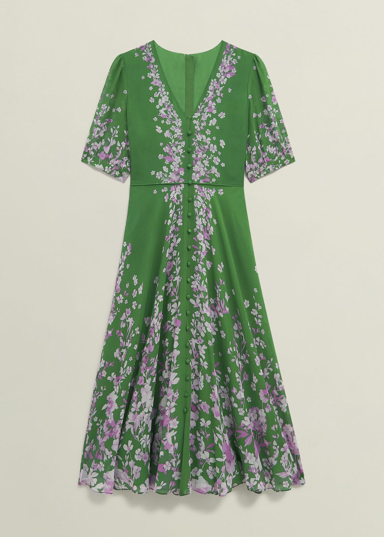 Petite Ana Silk Floral Dress, Green Pink, hi-res