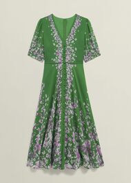 Petite Ana Silk Floral Dress, Green Pink, hi-res