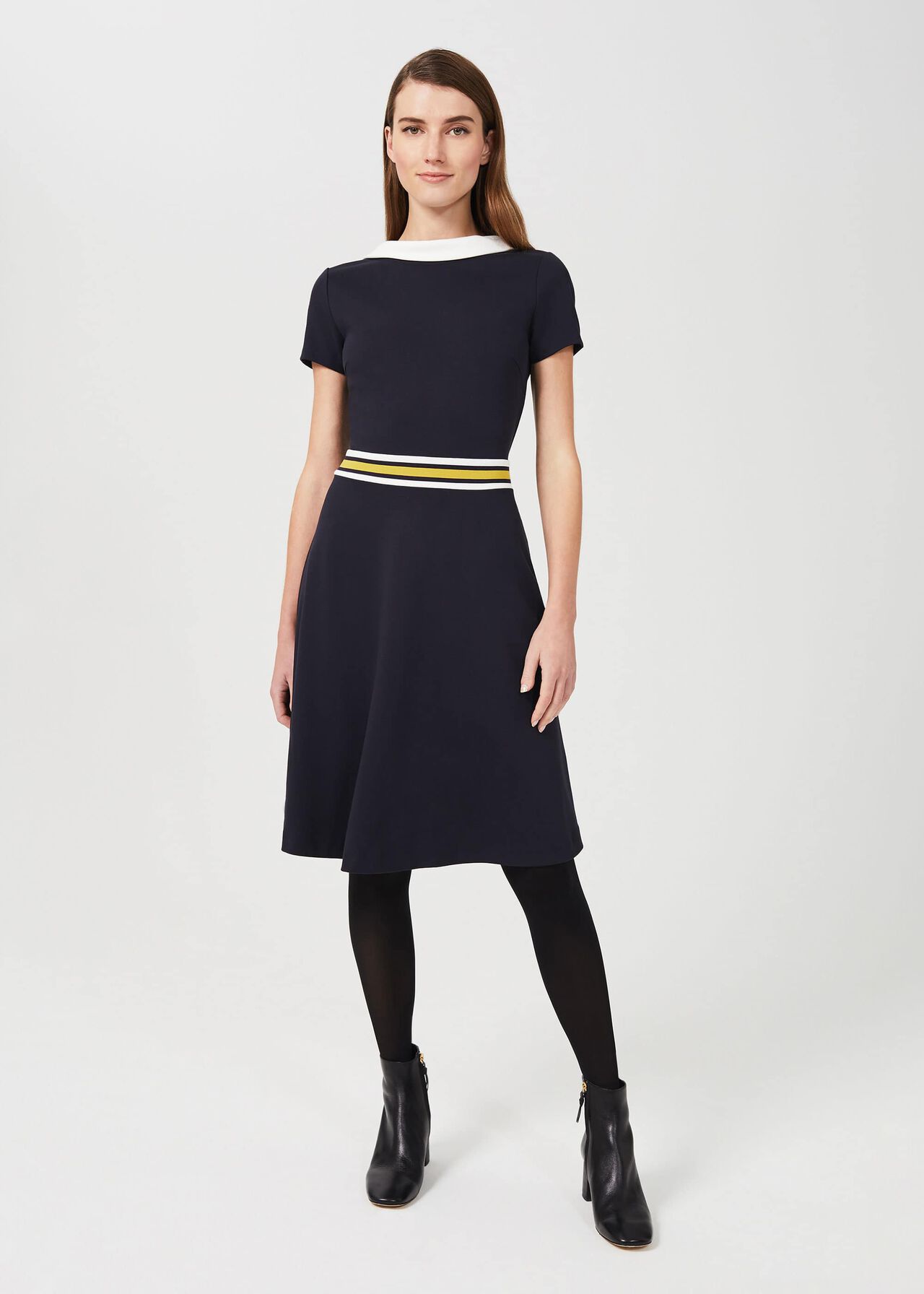 Betsy Jersey Fit And Flare Dress, Navy Ivory, hi-res